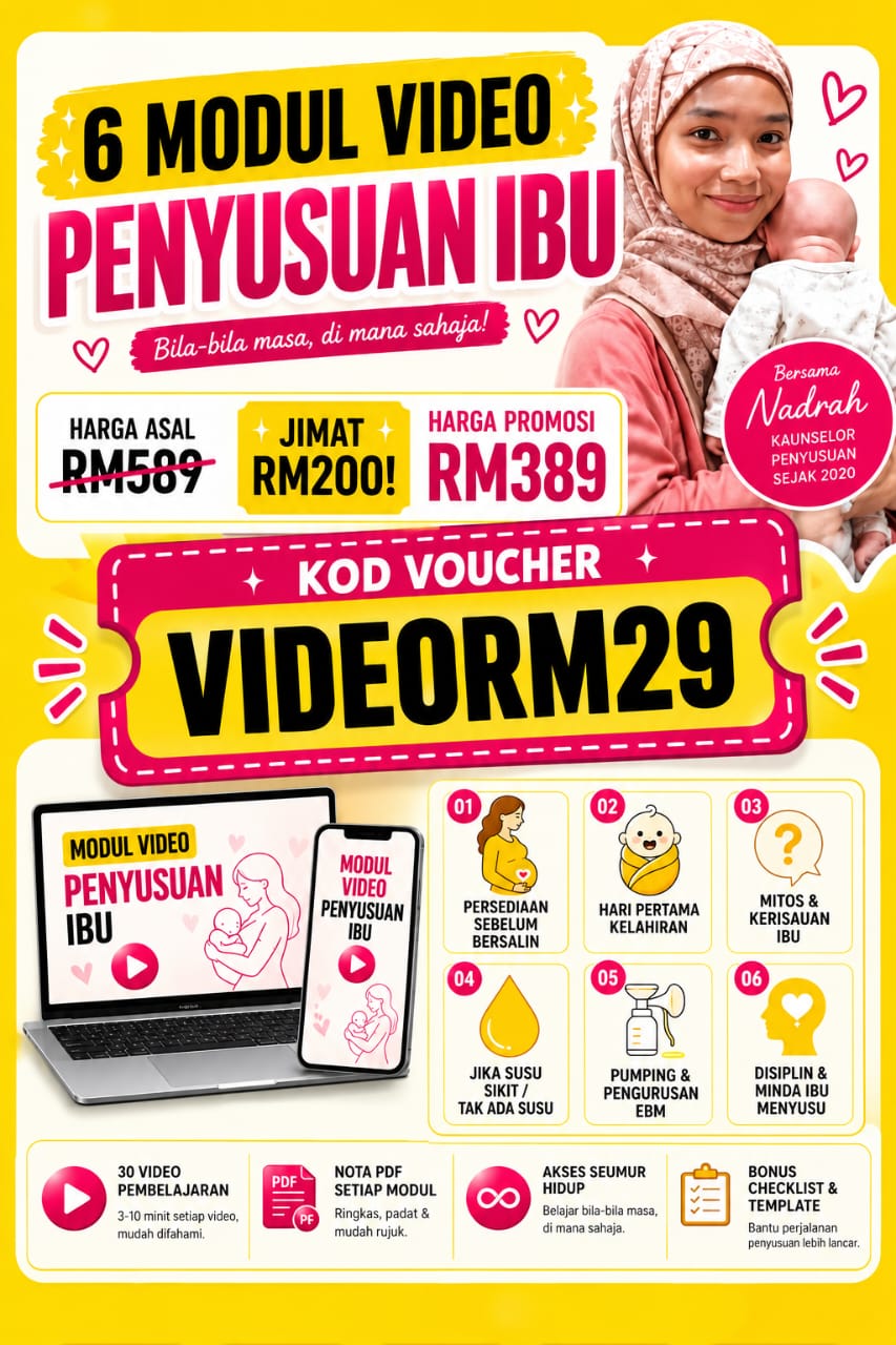 6 modul video penyusuan ibu. Kod voucher VIDEORM29.